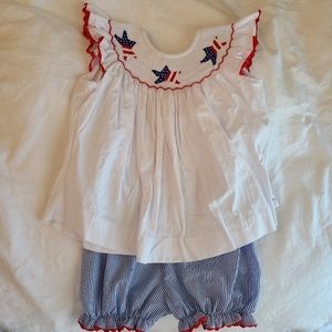 Delaney smocked 2 piece stars and stripes set 18m